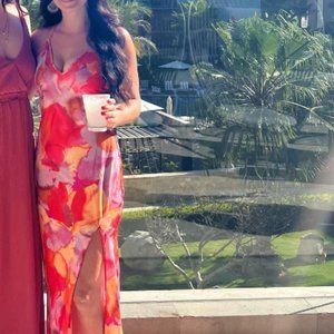 Satin floral watercolor dress